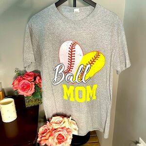 🥎⚾️Ball Mom Graphic Tee – Soft Gray Baseball & Softball Shirt🥎⚾️